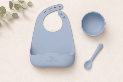 Silicone weaning set - plastic free, suitable for toddlers looking for a healthy way to start foods