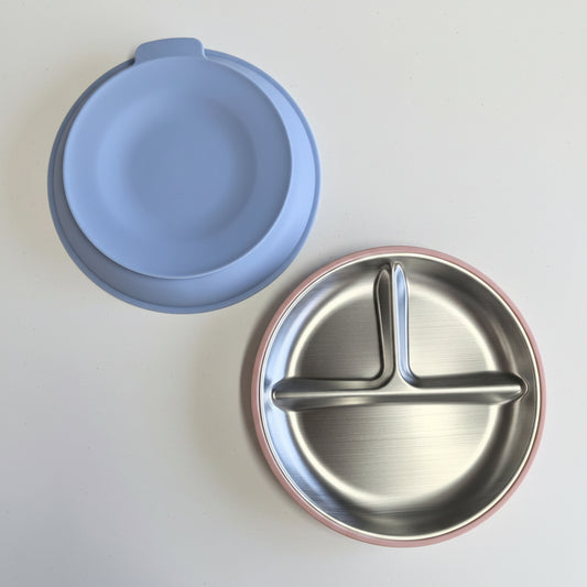 Stainless Steel Plate with Divider and Silicone Sleeve